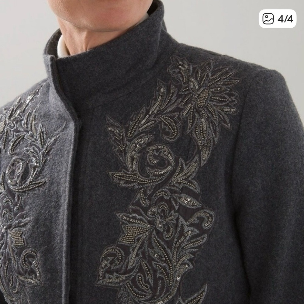 Chico's Charcoal Embroidered Pea Coat